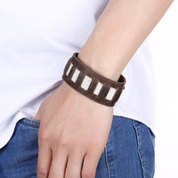 Leather Bracelet Handmade  Brown 9 inches 32MM Button Clasp L513