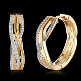 Brass Cubic Zirconia Hoop Earrings Clear Champagne Gold 6x23mm  P552