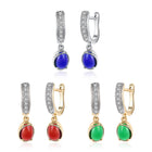Platinum Plated Earrings Drop Dangle AAA Zirconia Blue Latch Back Clasp L591