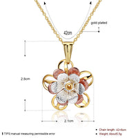 Yellow Rose Gold Plated Necklace Pendant Flower Drop 19 Inches 1MM Lobster B283