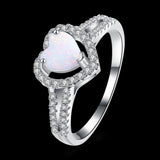 Platinum Plated Ring Womens Halo Heart AAA Zirconia Opal Stone White B521