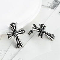 Antique Silver Plated Earrings Stud  Push Back Cross .76" L213