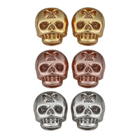 Rose Gold Platinum Plated Earrings Stud Push Back Skull .56" L316