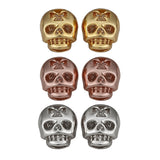 Rose Gold Platinum Plated Earrings Stud Push Back Skull .56" L316