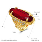Stainless Steel Yellow Gold Plated Ring Men's Red Glass AAA Zirconia Stone B552