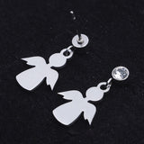 Stainless Steel Dangle Stud Earrings Zirconia Angel Silver 21mm 0.8mm Z370