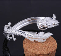 Sterling Silver Plated Bracelet Dragon Animal Adjustable 16MM No Clasp L221