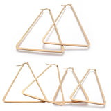 304 Stainless Steel Hoop Earrings Triangle Gold 64x51x2mm Pin 0.8mm  P612