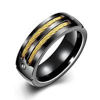 Stainless Steel Band Fashion Ring Gold Men's Unisex Double Cable B458