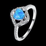 Platinum Plated Ring Womens Halo AAA Zirconia Opal Stone Blue B515