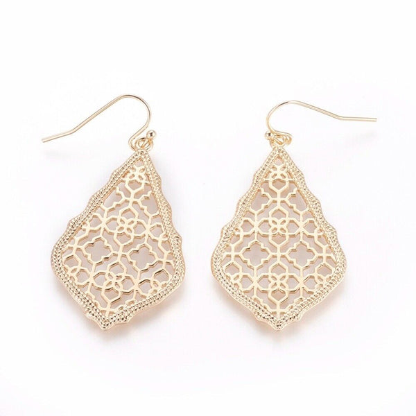 Dangle Earring Rhombus Flower Gold 49.5mm 40x24x1.5mm  0.8mm P190