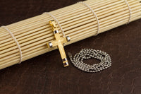 Stainless Steel Cross Pendant Beads Necklace Unisex Gold L170