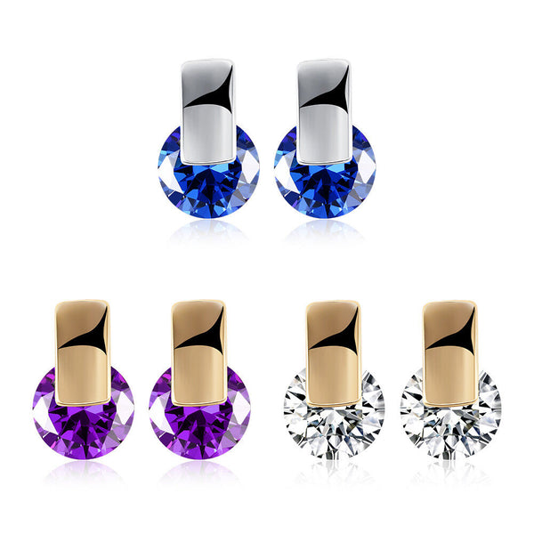 Platinum Plated Earrings Stud AAA Zirconia Blue Push Back Clasp L590