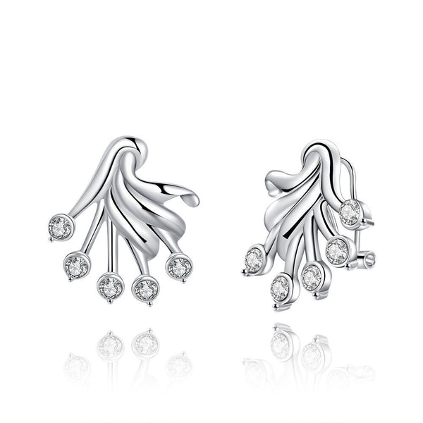 Sterling Silver Plated Earrings Flower Stud Push Back Clasp L697