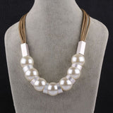 Pearl Imitation Silver Metal Brown Cord Adjustable Size L88