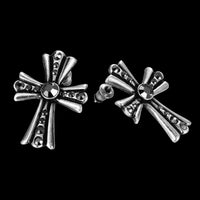 Antique Silver Plated Earrings Stud  Push Back Cross .76" L213