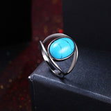 Platinum Black Gunmetal Plated Ring Womens Kallaite Stone Blue B496-2