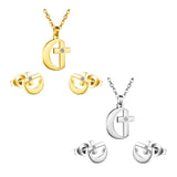 Stainless Steel Women's Unisex SetNecklace Earrings Moon Cross AAA Zirconia Y56