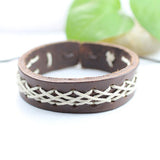 Genuine Leather Bracelet Men's Unisex Wrap Tribal Brown White Adjust 7-9 In H138