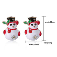 Christmas Snowman Rhinestone Enamel Stud Earrings Gold 22x15mm P162