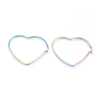 201 Stainless Steel Hoop Earrings Heart 12 Gauge 66.5x56 2mm Pin: 0.7mm A153