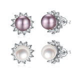 Platinum Plated Purple Fuchsia Earrings Stud Synthetic Pearl Push Back l165