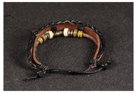 Genuine Leather Hemp Wood Bracelet Brown Luchy Charm Wood Alloy Beads G378