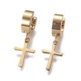 304 Stainless Steel Hoop Earrings Dangle Earrings Cross Gold 27mm Pin: 1mm A196