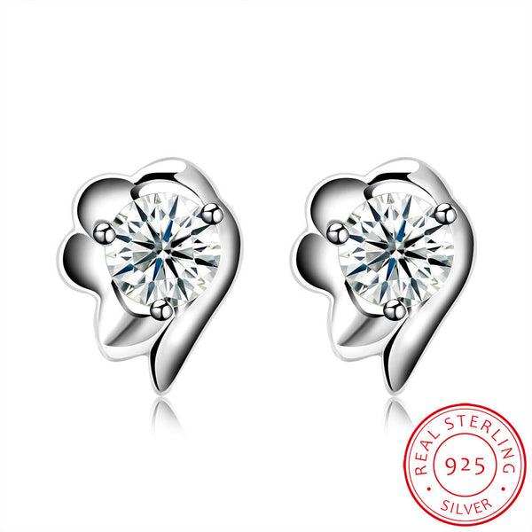 Sterling Silver Plated  Earrings  Stud AAA Zirconia  Push Back Clasp L800