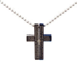 Stainless Steel Cross Pendant Beads Necklace Unisex Silver Blue L157