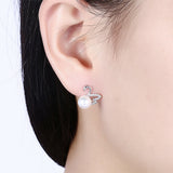 Platinum Plated Earrings Swan Stud AAA Zirconia Push Back Clasp L674