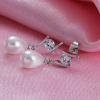 White Gold Pearl Stone Zirconia Star Fish Drop Stud Drop Earrings L148