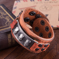 Leather Bracelet Brown Button Clasp L451