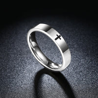 Stainless Steel Band Wedding Ring Black Men's Unisex Cross B449