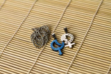 Stainless Steel Lovers Gender Zirconia Pendant Beads Necklace Silver Blue L175