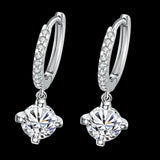 Platinum Earrings Dangle Drop AAA Zirconia Lever Back  0.2" L163