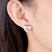 Gold Plated Earrings Heart Stud AAA Zirconia Pink Push Back Clasp L464