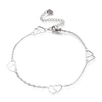 Stainless Steel Anklet Bracelet Double Heart Lobster Silver Adjustable 9" Z32