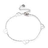 Stainless Steel Anklet Bracelet Double Heart Lobster Silver Adjustable 9" Z32