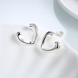 Sterling Silver Plated Earrings Stud Push Back Heart .6" L334