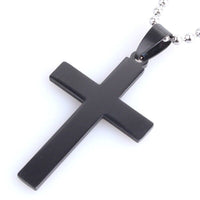 316L Stainless Steel Pendant  1.01X1.67 Inch Cross  Black  Necklace 22" B126