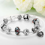 Sterling Silver European Black Beads Heart Bracelet 8 Inches 2.7MM Magnetic L104