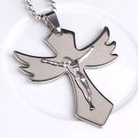 316L Stainless Steel Pendant 1.57X1.86 Inch Jesus Cross  Silver Necklace 22" B64