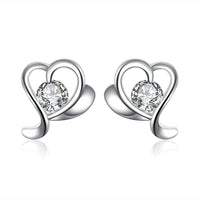 Sterling Silver Plated Earrings Stud AAA Zirconia Push Back Heart .2" L432