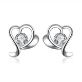 Sterling Silver Plated Earrings Stud AAA Zirconia Push Back Heart .2" L432