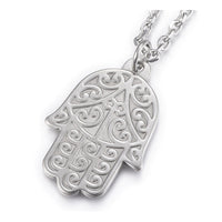 Stainless Steel Pendant Necklace Lobster Faceted Hamsa Fatima Silver 17" Z485