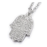 Stainless Steel Pendant Necklace Lobster Faceted Hamsa Fatima Silver 17" Z485