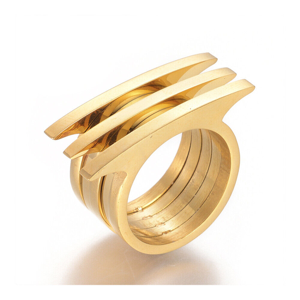 304 Stainless Steel Finger Rings Wide Rings Rectangle Gold Size 7 17mm  A9