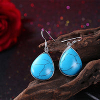 Platinum Plated Earrings Drop Dangle Kallaite Blue Fish Hook Clasp L524