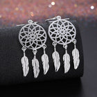 Silver Plated Dangle Earrings Wind Dream Feathers Catcher Fish Hook 56x20mm P129